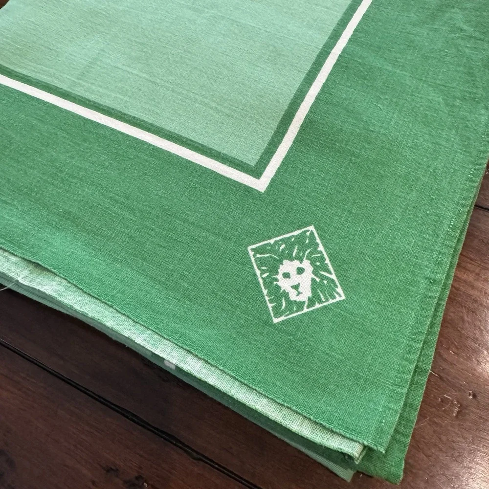 Vintage Anne Klein‎ Green Tablecloth 67x91 Cotton Lion Logo Robinson Golluber